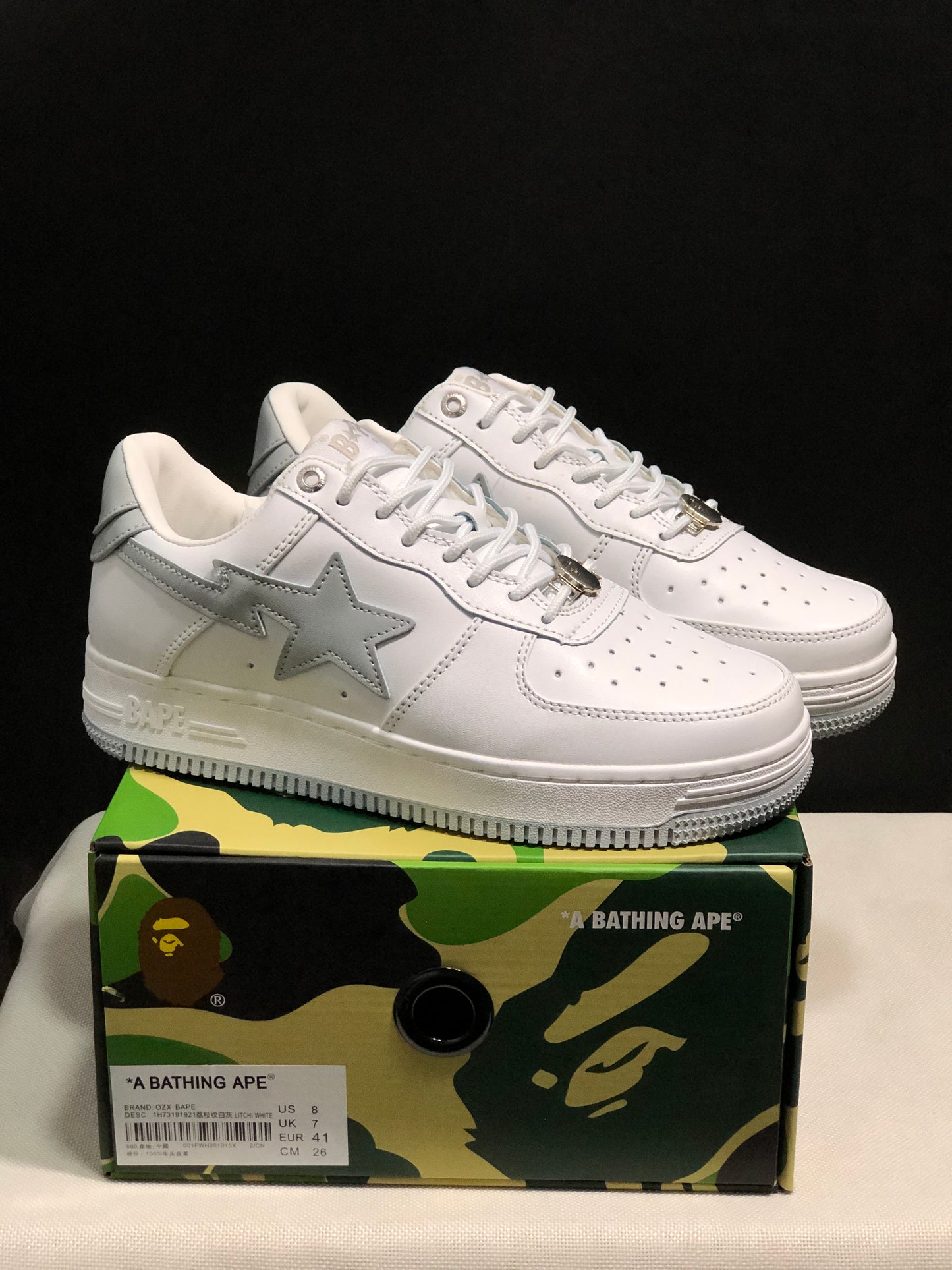 BAPE STA - Patent Leather White with Gray Star