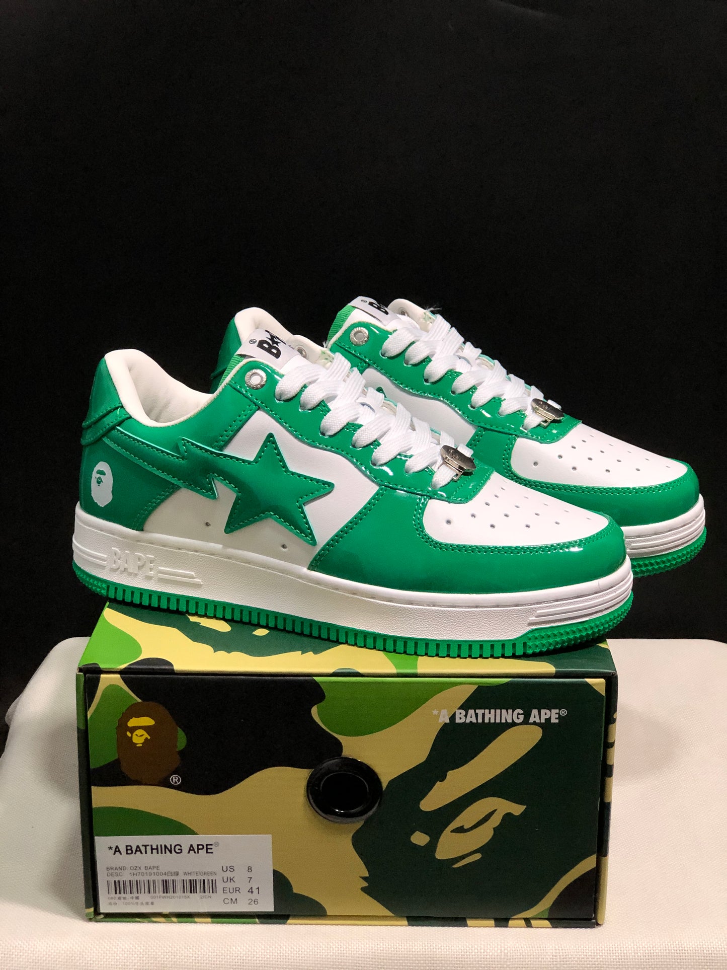 BAPE STA Low - Patent Leather Green and White